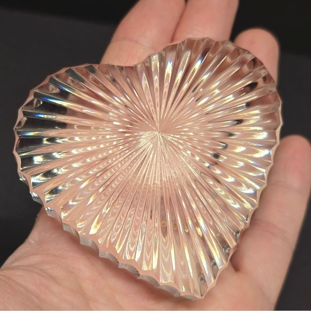 Waterford Crystal Heart Paperweight Pleated Cut Glass Romantic Wedding Gift